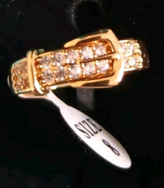 Platella Fine Jewelry Ring Zircon Buckle Band Gold Plated Pave Size 8