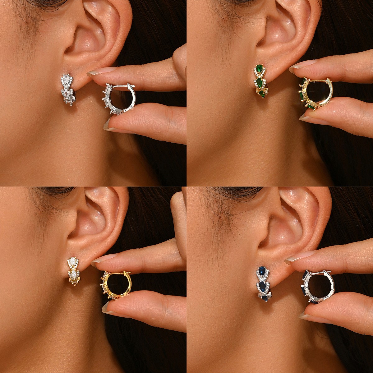 Colorful CZ Teardrop Hoop Earrings Geometric Light Luxury Women’s Jryewel