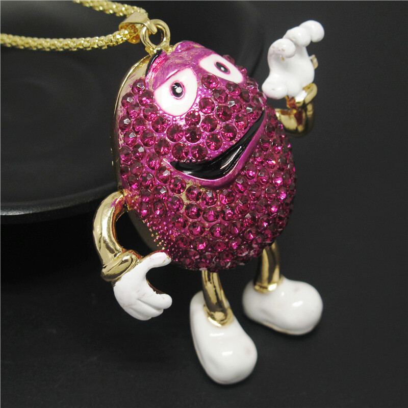 Fashion Women Rose red Mr. Lovely Chocolate Crystal Enamel Sweater Necklace