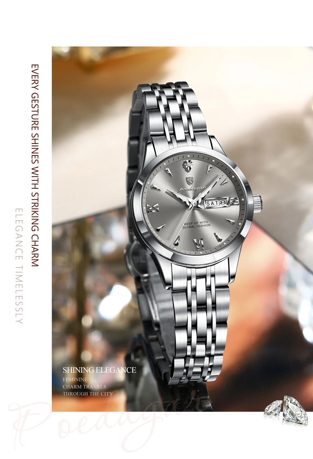 Watch For Woman Waterproof Luminous Date Week Ladies Watch