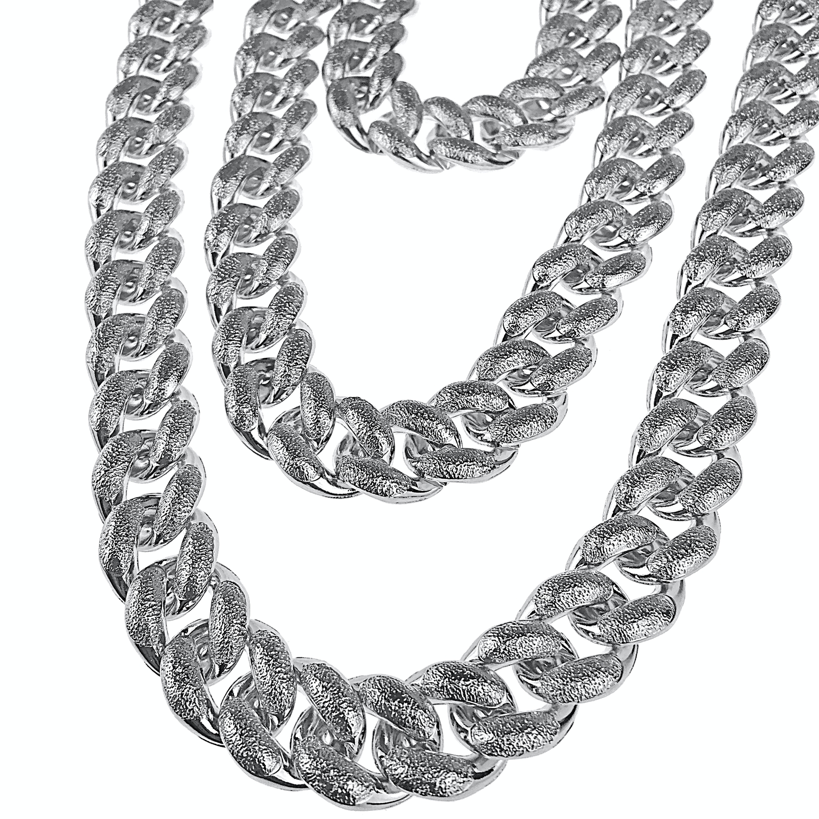 Men’s Dust Bubble Cuban Chain Heavy Silver Tone 16MM Wide 18″ 20″ 30″ In