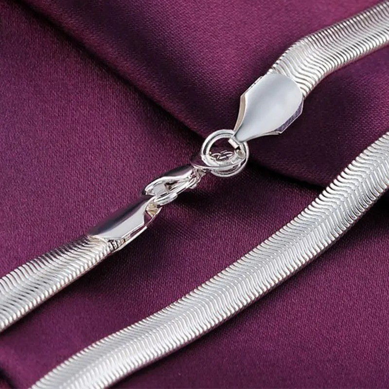 925 Sterling Silver 6MM Flat Snake Chain Necklace Men Women 16-24 Inch