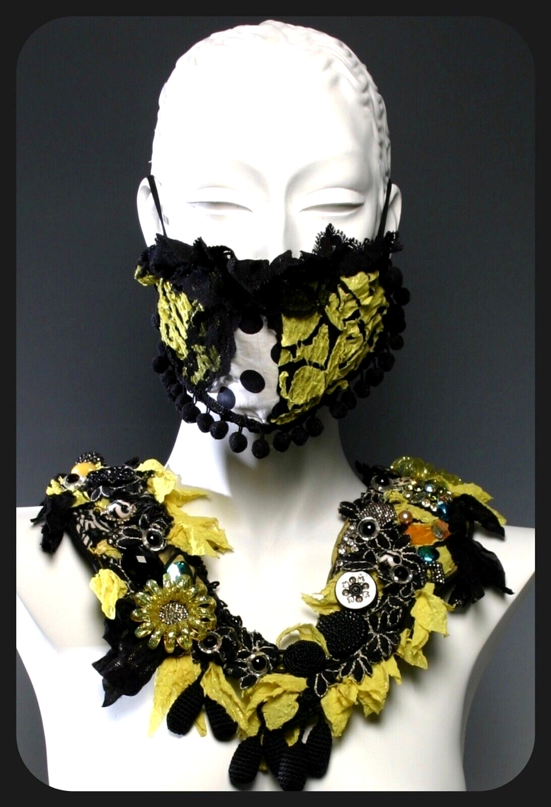 Nita Angeletti OOAK Art To Wear Golden Fall Leaves Statement Collar Necklace