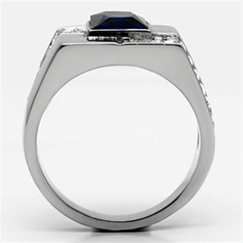 Men’s Ring, Blue Glass, Stainless Steel, Bold Design, Sparkling Accents