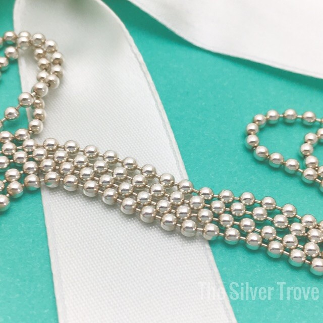 24″ Tiffany & Co Men’s Unisex Sterling Silver Bead Necklace Dog Chain