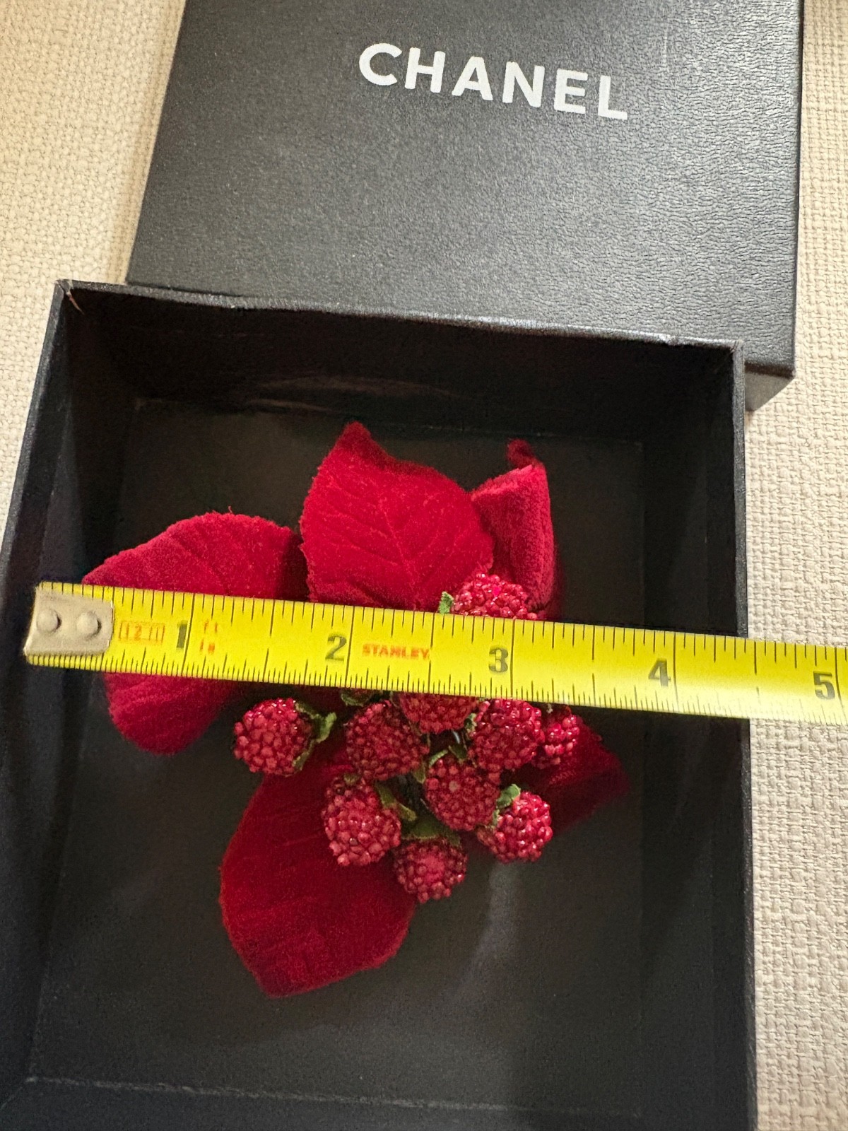 Vintage Chanel Red Berry Flower Brooch Very Good Condition