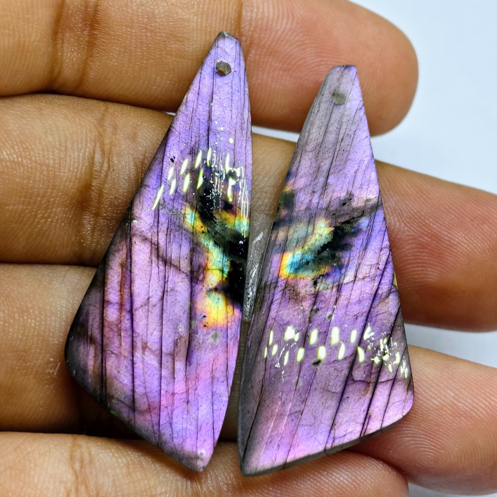 46 Cts Natural Labradorite Drilled Match Pair Cabochon Gemstone 47 X 18 MM