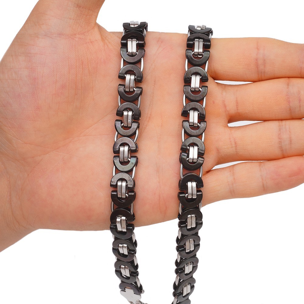 11mm Silver/Gold/Black Stainless Steel Flat Byzantine Box Chain Necklace 16″-40″