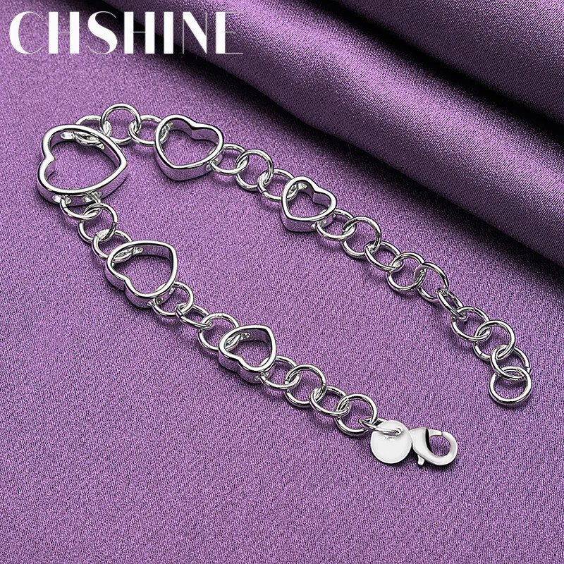 CHSHINE 925 Sterling Silver Heart Chain Bracelet Fashion High Quality Jewelry