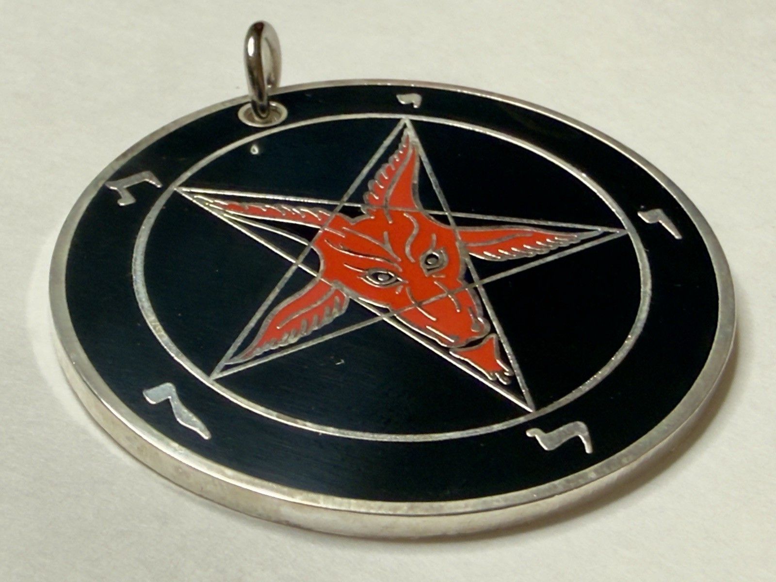 Baphomet Necklace, Red/Black and Chrome Inverted Pentagram Pendant