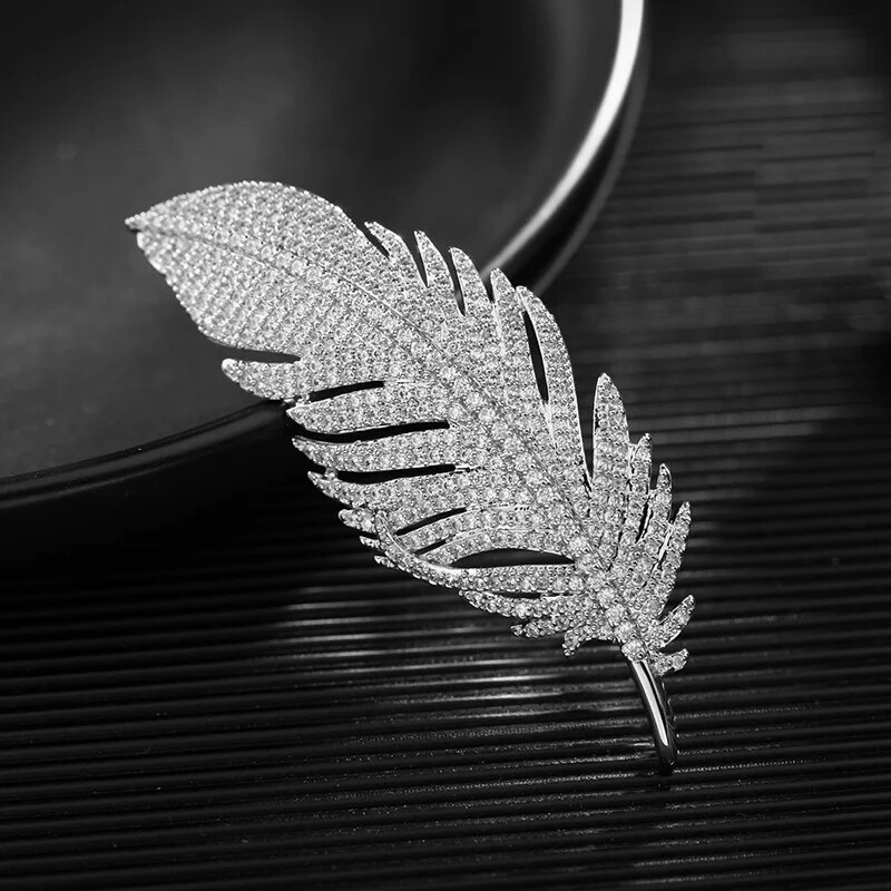 3PCS Women Feather Rhinestone Brooches Jewelry Clothing Suit Pins Accessories