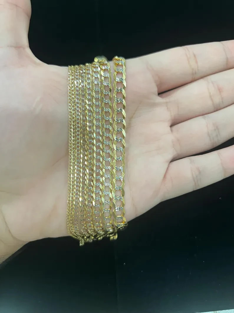 2mm-5.5mm Real 10K Yellow Gold Pave Cuban Curb Bracelet for Men’s & Women’s