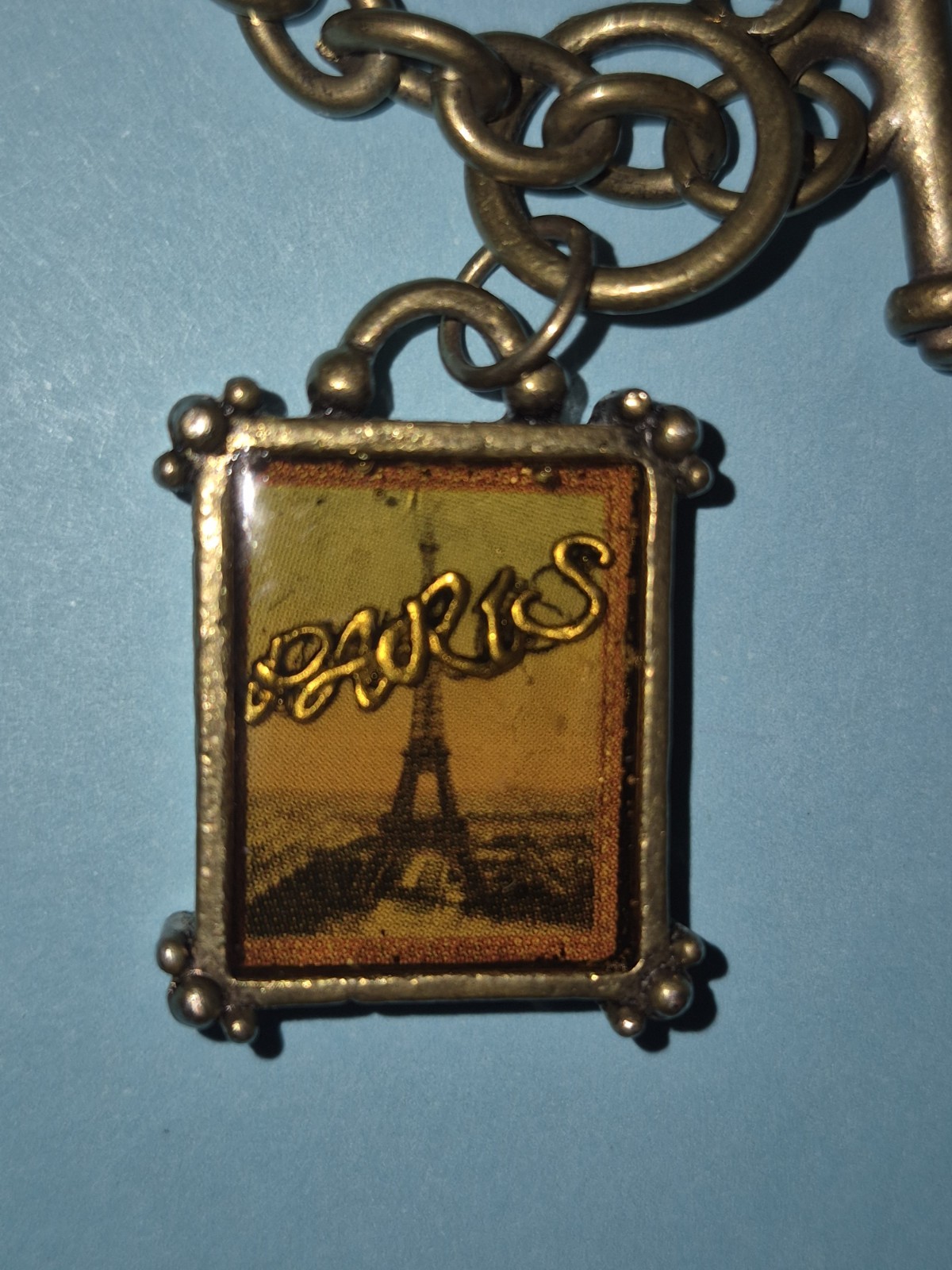 Vintage Bronze Paris Eiffel Tower Toggle Charm Bracelet 7.5″