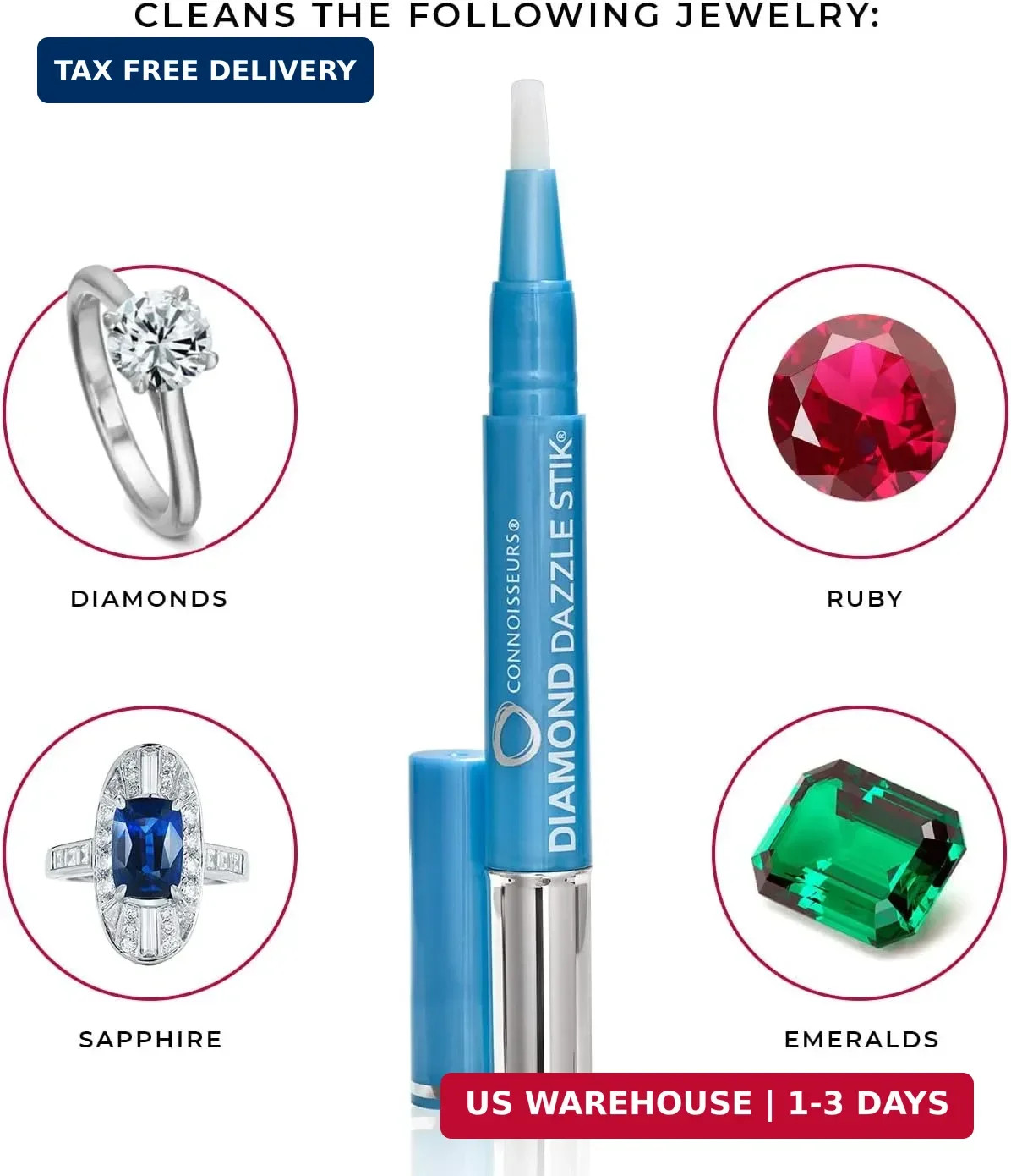 CONNOISSEURS Diamond Dazzle Stik – Portable Diamond Cleaner for Rings and Other