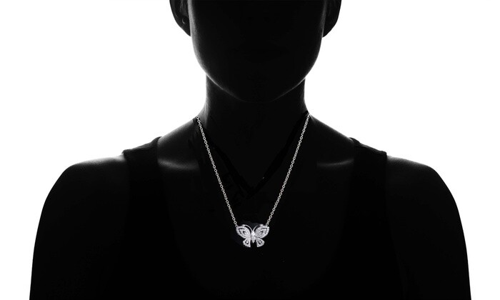 18K White Gold Plated Adjustable Crystal Butterfly Necklace Made With Swarovski