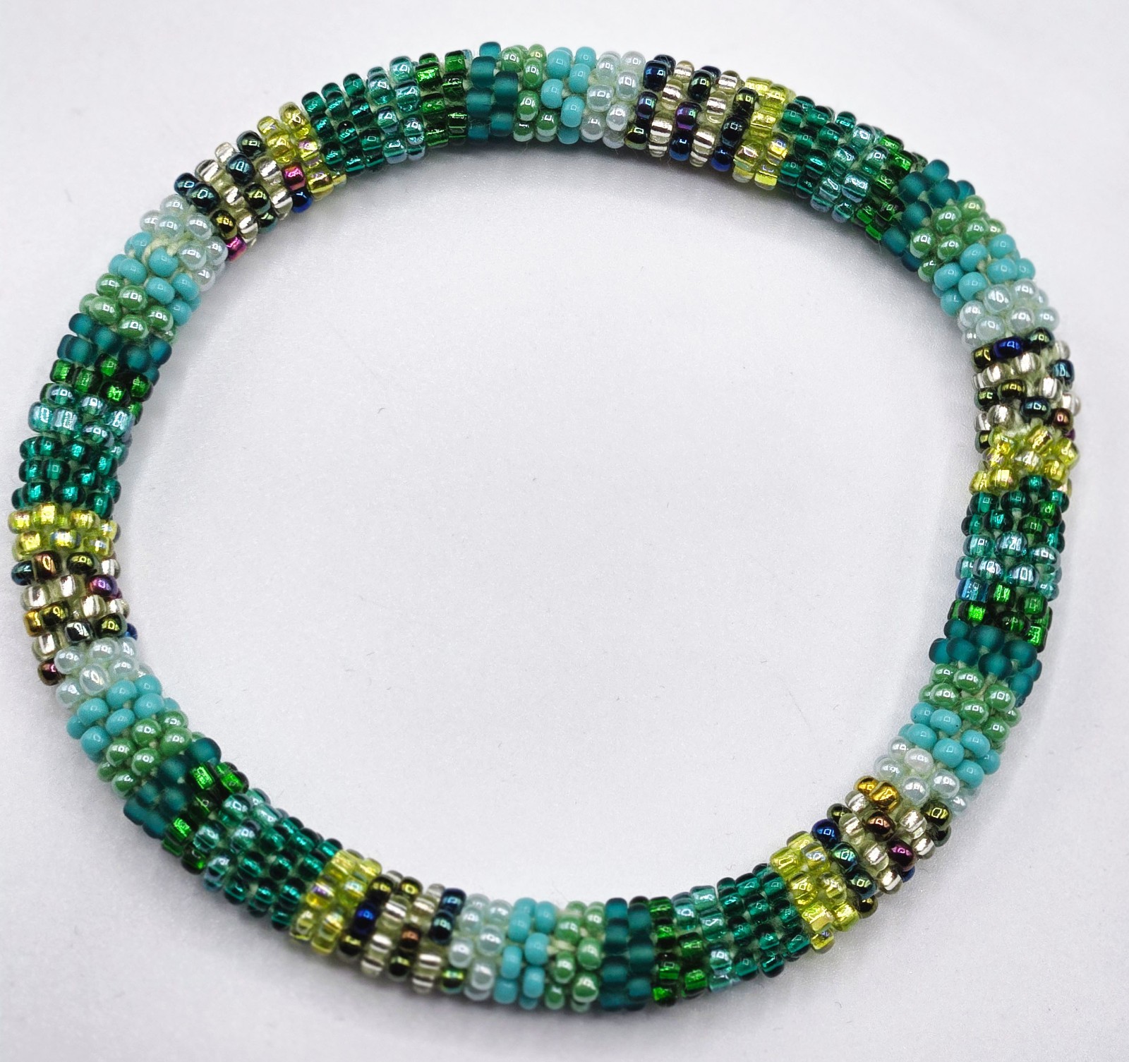 Set of 2 Handmade Nepal Glass Seed-Bead Crochet Boho Roll-On Bracelet Jewelry