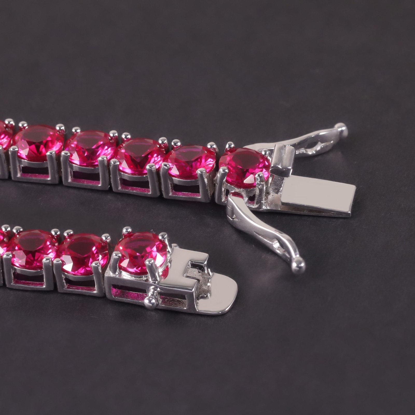 15CT Lab Created 5mm Pink Ruby Tennis Bracelet 14K White Gold Plated 7.5 Inch