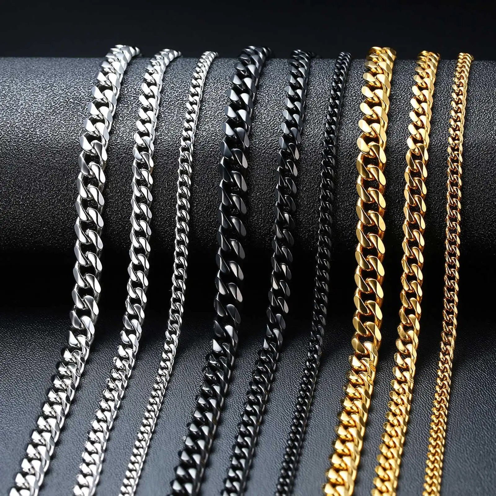 3/5/7mm Stainless Steel Cuban Link Chain Stainless Steel Necklace, Punk Hip-hop