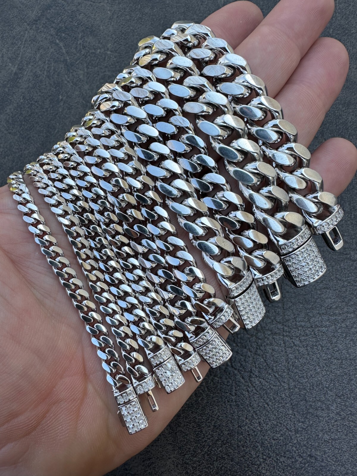 Baguette MOISSANITE Real Miami Cuban Link Chain Necklace Or Bracelet 925 Silver