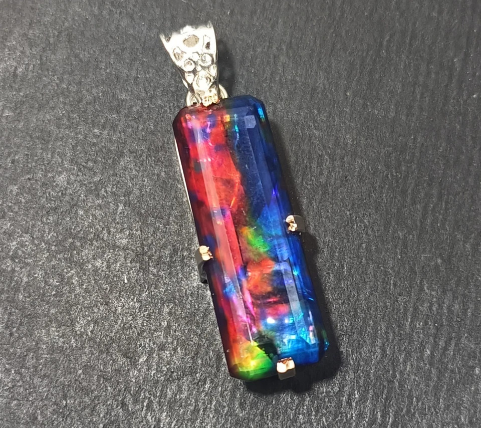 Certified 82.6 Ct Natural Ammolite 925 Silver Emerald Cut Pendant Loose Gemstone