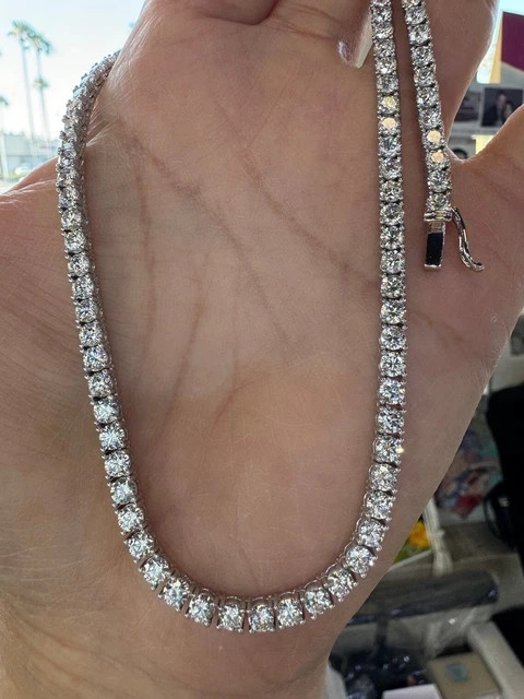 Men Genuine Moissanite Diamond Tennis Necklace D VS 29 Carat 14k Gold 20” Inch