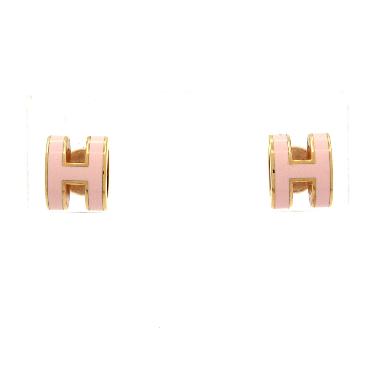 HERMES Mini Pop H Light Pink Rose Gold Hardware None Earrings