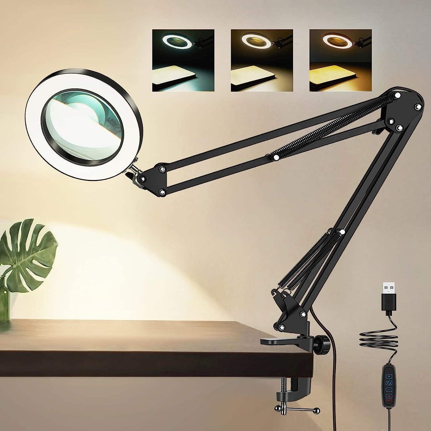 10X Magnifying Glass Desk Light Magnifier LED Lamp Reading Lamp With Base&Clamp