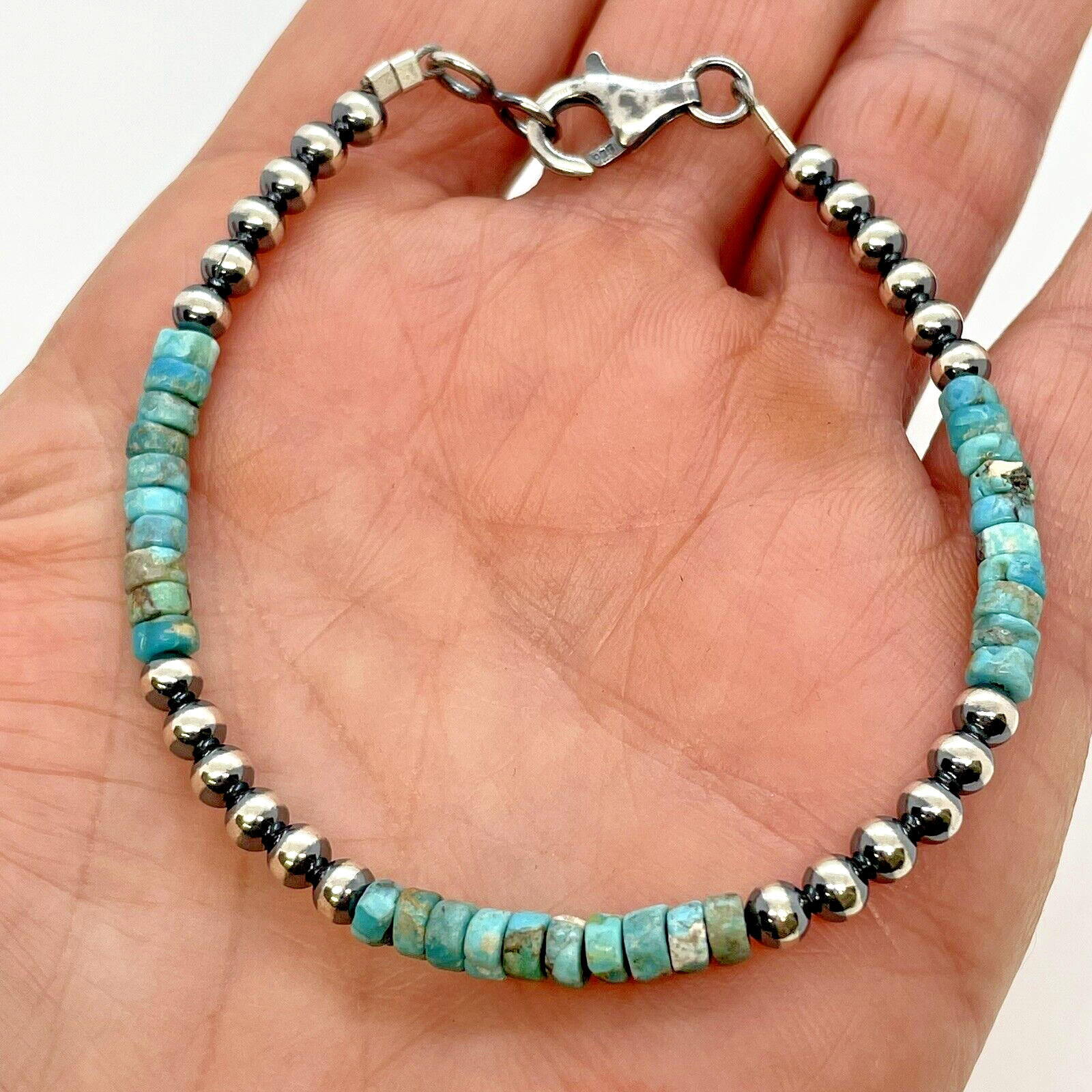 Navajo Green Turquoise Heishi Beads & Navajo Pearls Bracelet 7.5 inches Native