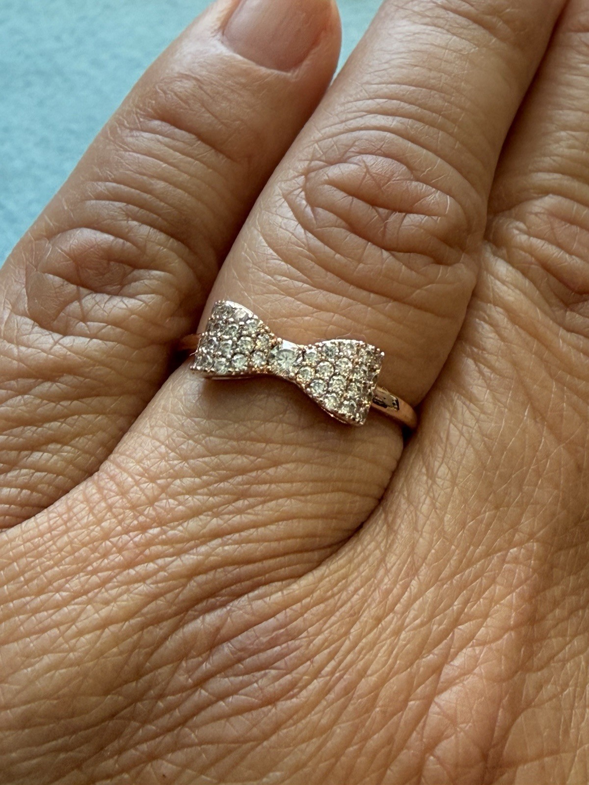 Rose Gold Tone Bow Pavé Cubic Zirconia Stackable Band Ring Size 7 White Stone