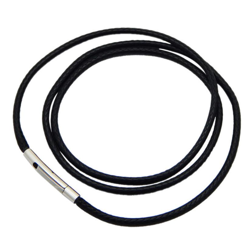 3mm Black Rope Leather Cord Chain Necklace Stainless Steel Clasp 16-34inch