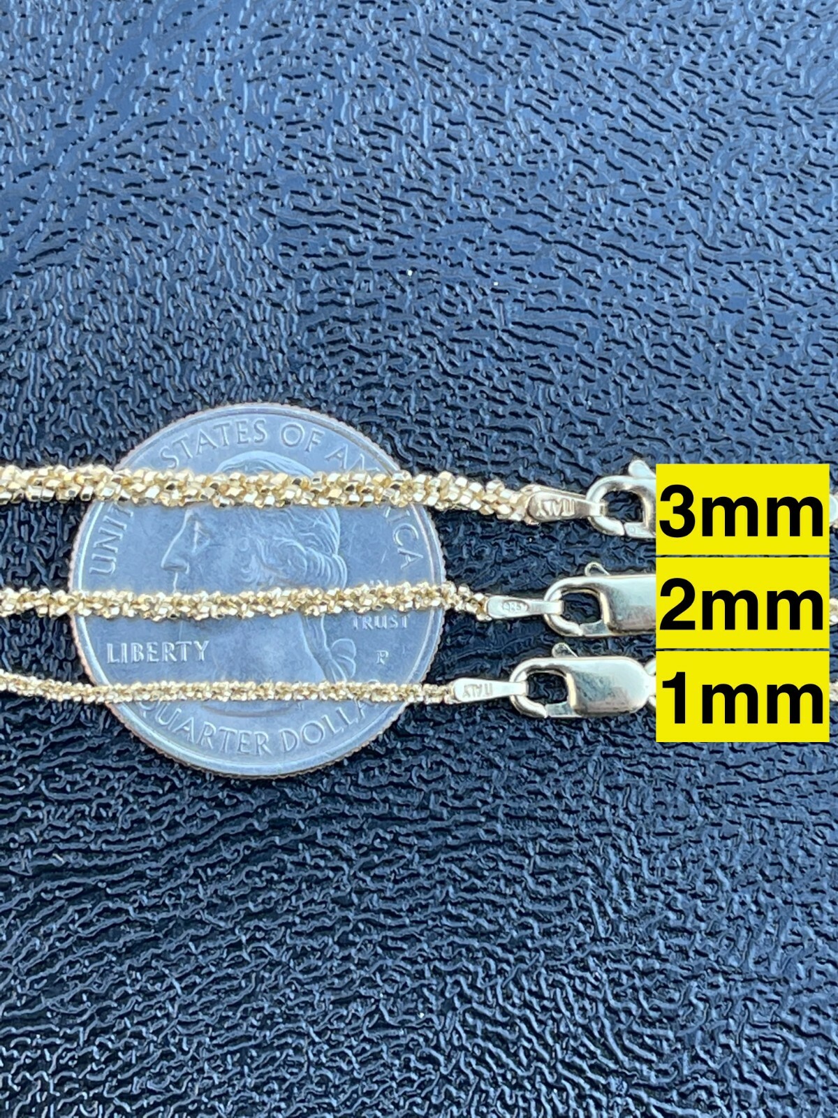 Mens Womens 14k Gold Plated Solid 925 Sterling Silver Hip Hop Sparkle Rope Chain