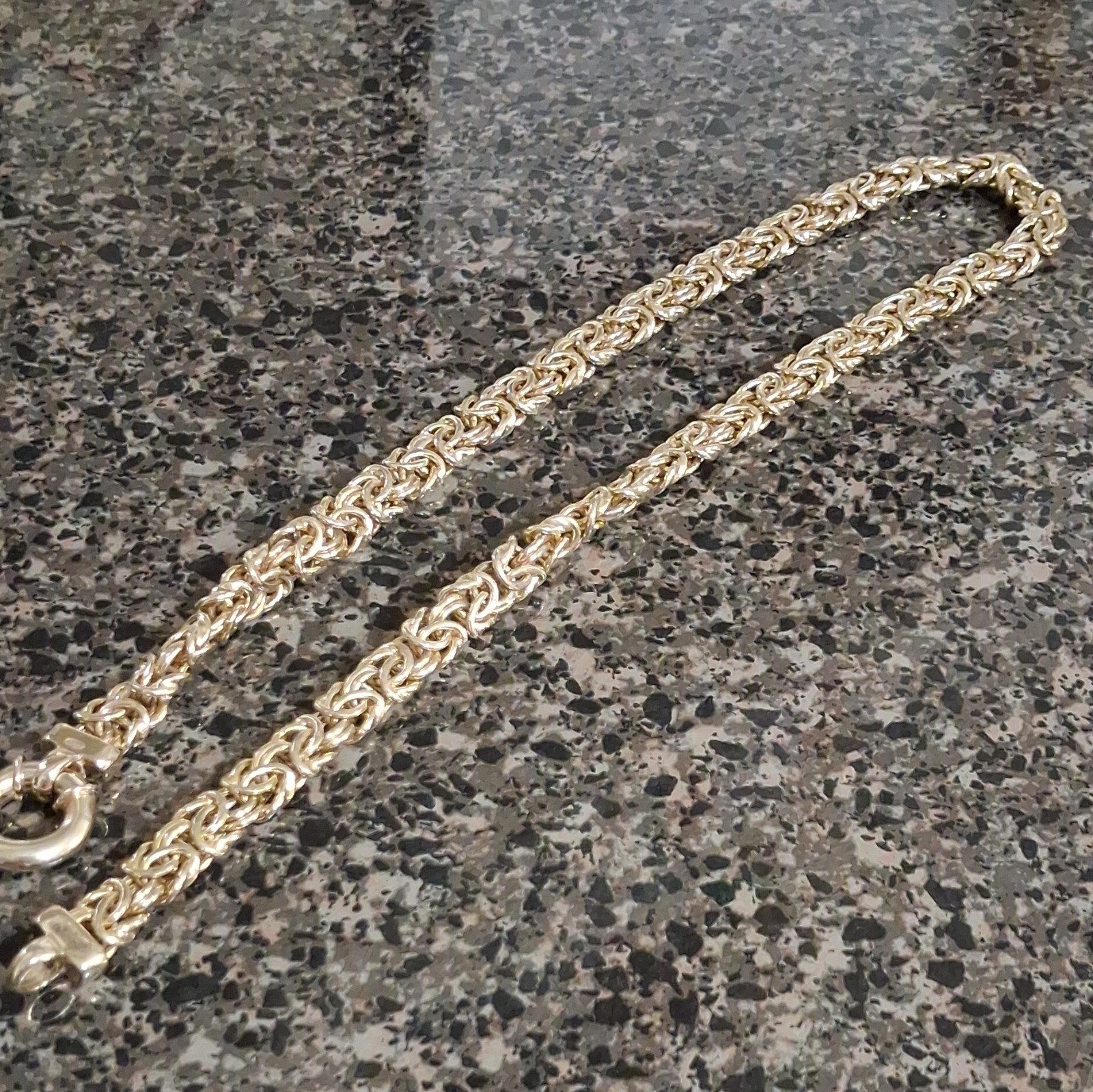 14k Yellow Gold Byzantine Chain Necklace, Spring Ring Clasp, No Stone, Italy 925
