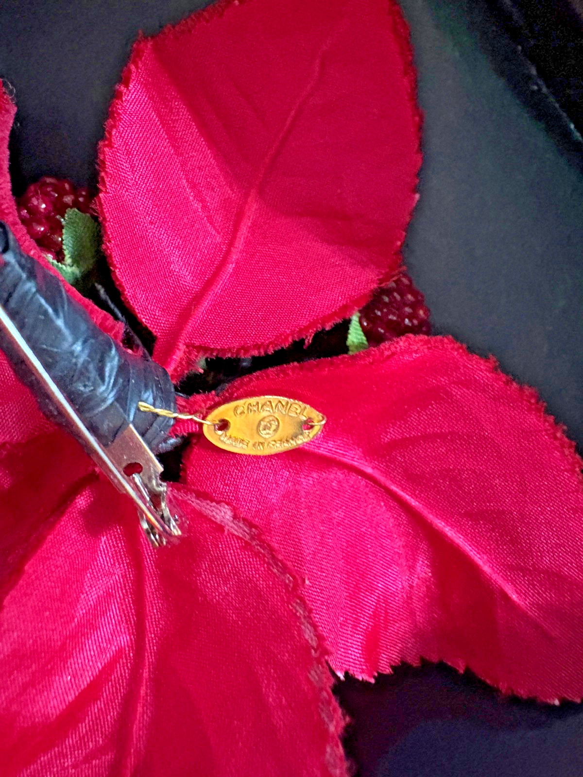 Vintage Chanel Red Berry Flower Brooch Very Good Condition