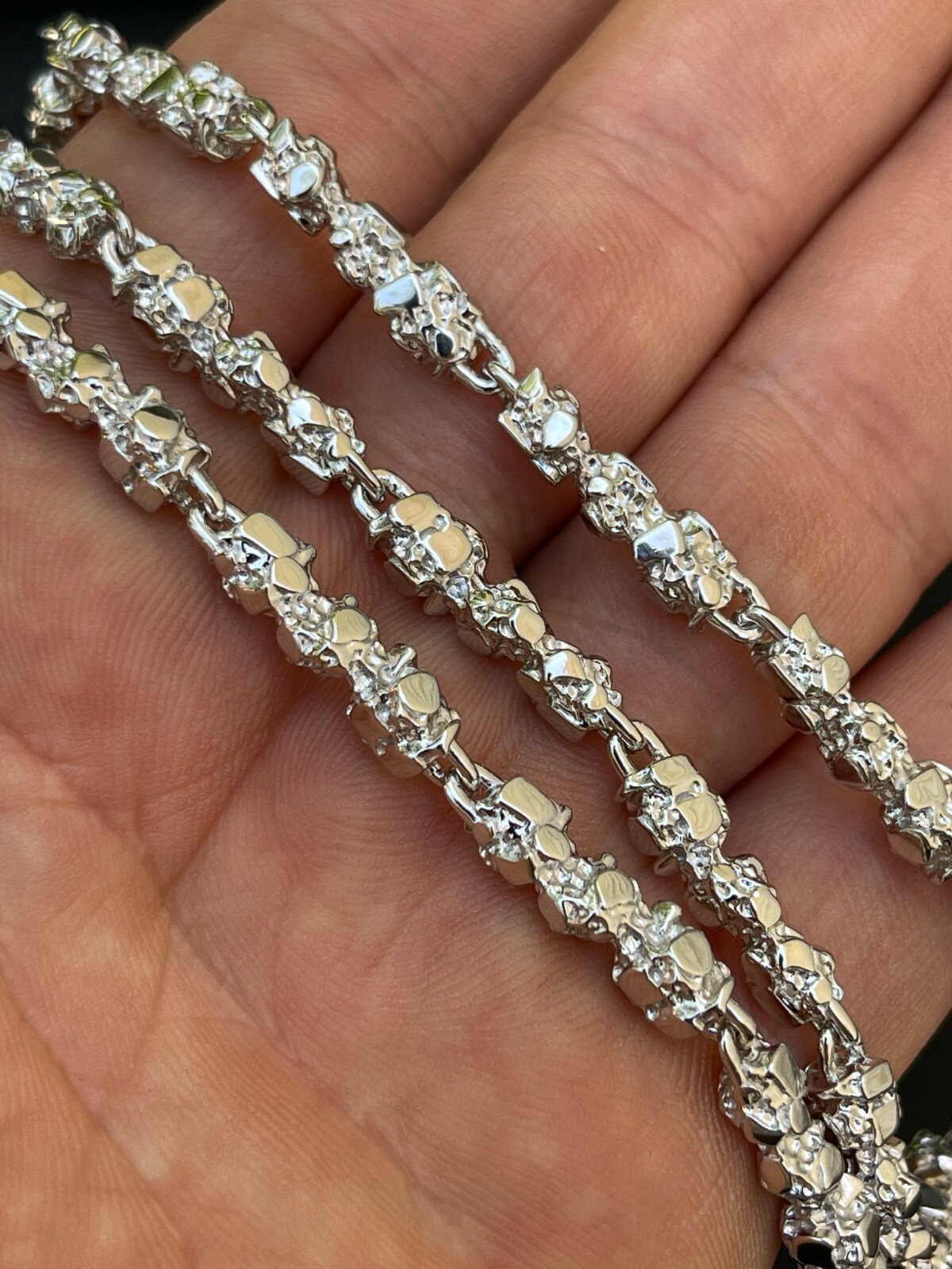 Custom Handmade Solid 925 Sterling Silver Nugget Link Chain Necklace 5mm 18-30″