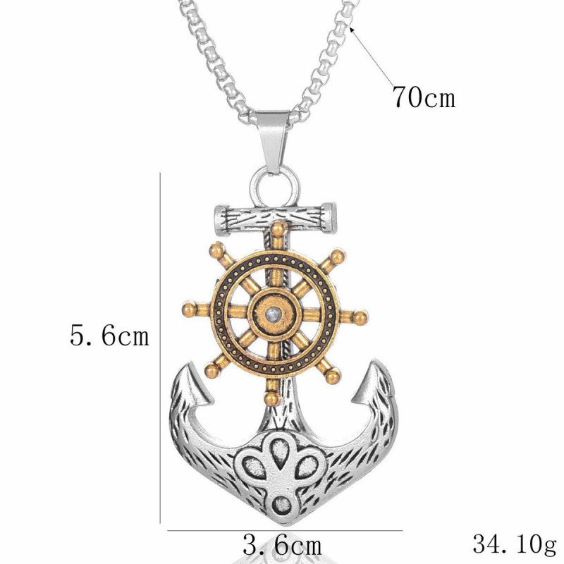 Rotatable Anchor Wheel Necklace Stainless Steel 70cm Box Chain Men Accessories