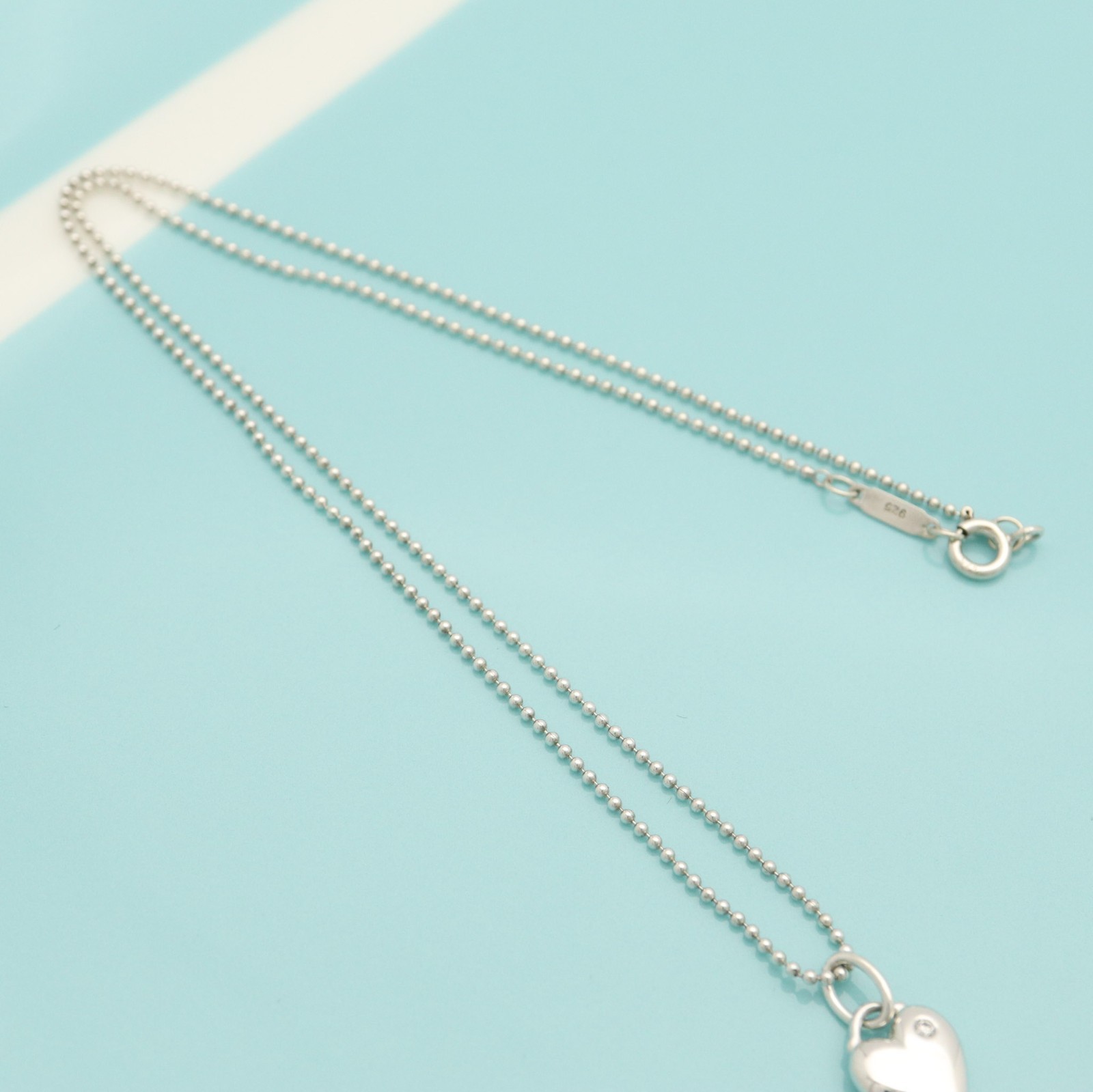 Tiffany & Co. Heart Key 1P Diamond Pendant Necklace 16.1″ Sterling Silver 925