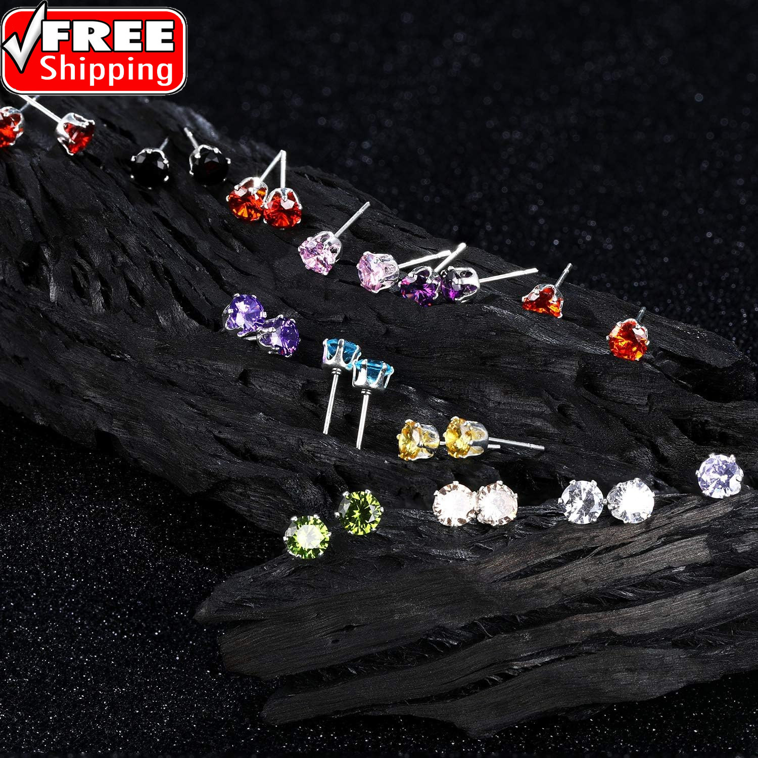 15 Pairs Stainless Steel Stud Earrings for Women Birthstone Hypoallergenic Cubic