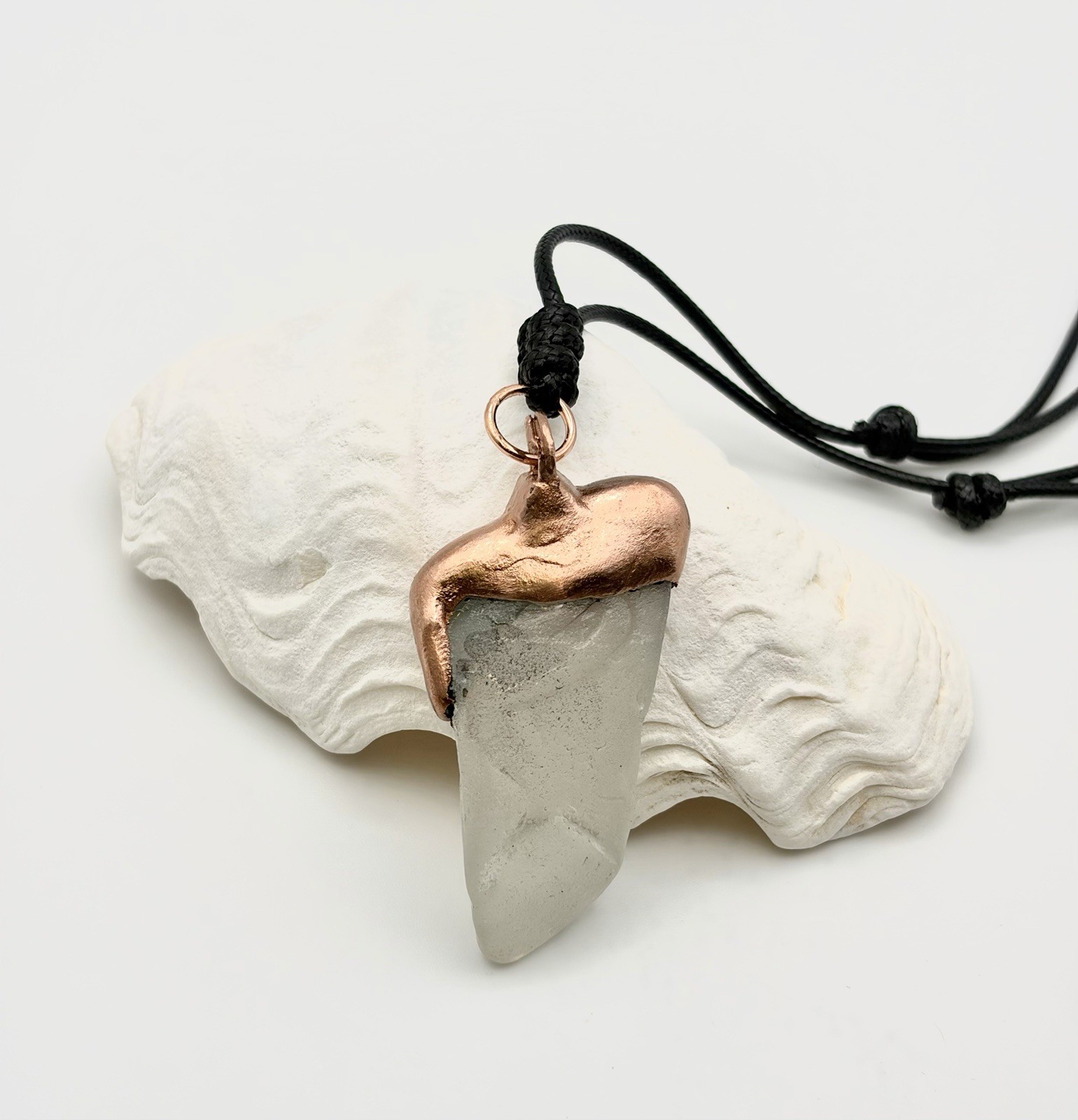 White Frosted Sea Glass Copper Plated Pendant Necklace