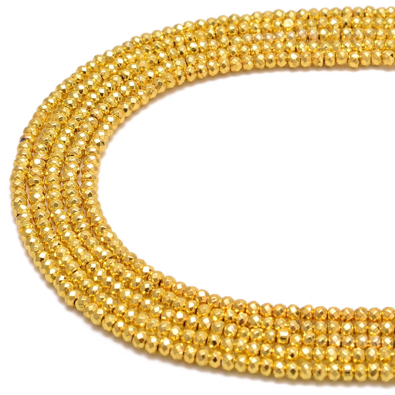 Titanium Bright Gold Hematite Faceted Rondelle Beads 3mm 4mm 6mm 8mm 15.5” Str