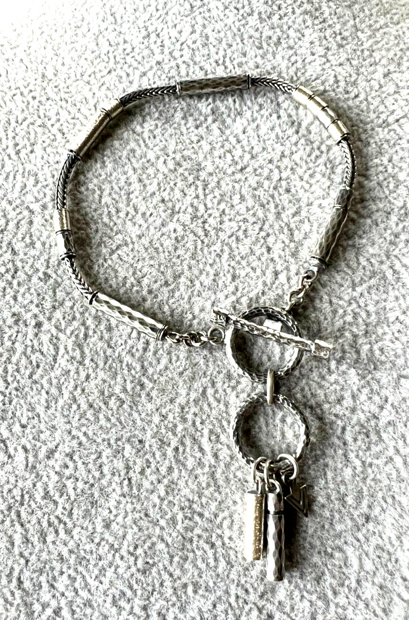Silpada bracelet 925 Sterling silver satin brushed charms toggle 7.5″ L