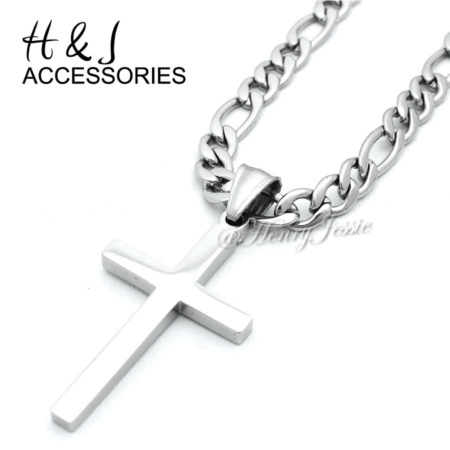 18-36″MEN Stainless Steel 4mm Silver Figaro Link Chain Simple Cross Pendant*SP