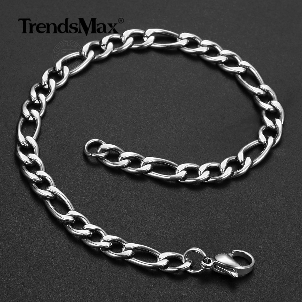 Stainless Steel Figaro Chain Lobster Bracelet 7″-10″ Men Women 3-12mm N70