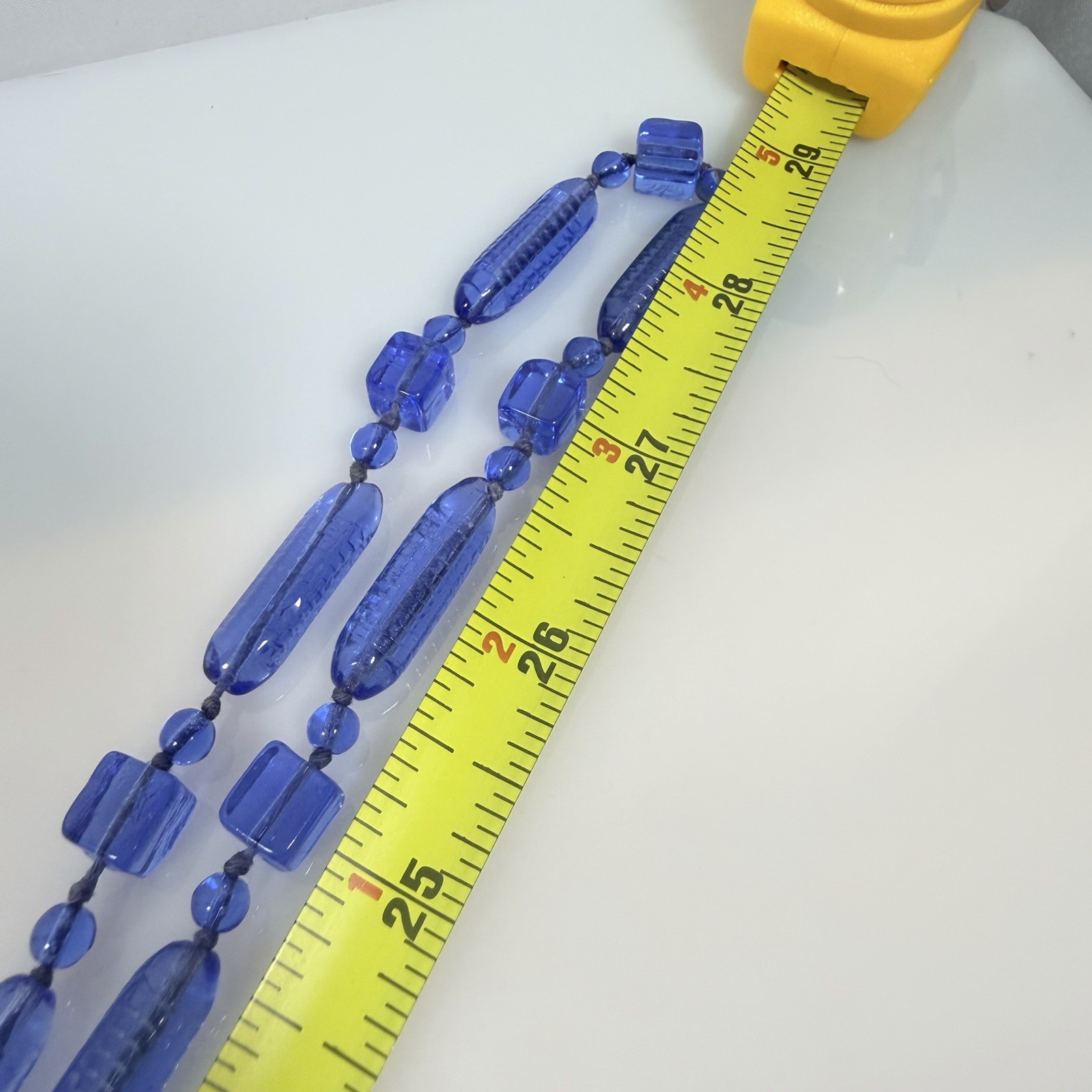 Antique Art Deco Necklace Cobal Blue Tubular Czech Glass Beaded 58″