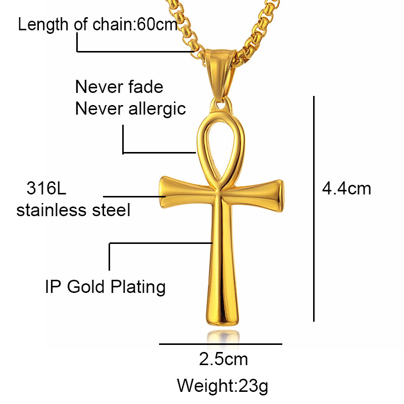 Men Women Cross Necklace Silver Stainless Steel Egyptian Ankh Pendant Chain Gift