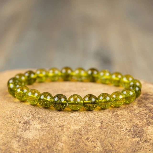 Natural Olive Peridot 8mm Beads Healing Reiki Gemstone Handmade Stretch Bracelet