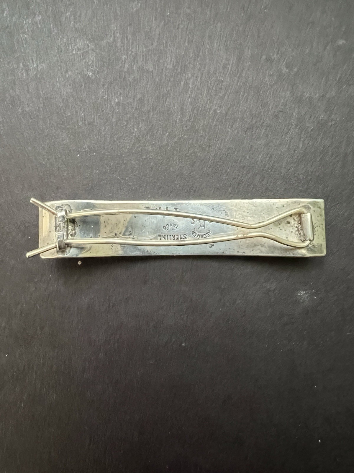 Vtg Sterling Silver 925 Hair Clip Barrette Green Blue Inlay Mexico Taxco 2.5”