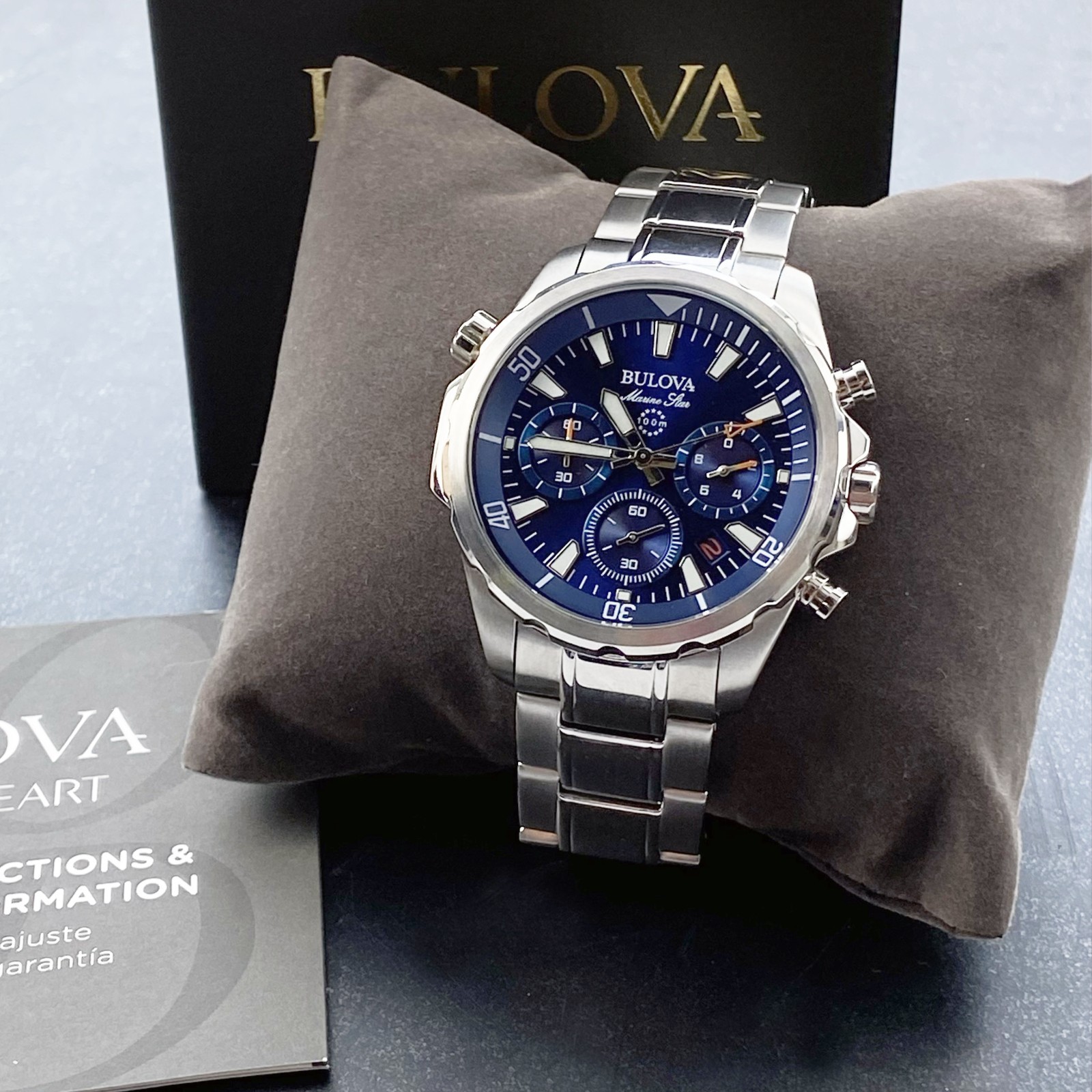 Bulova Men’s Marine Star 96B256 Blue Dial Quartz Chronograph Watch 43MM