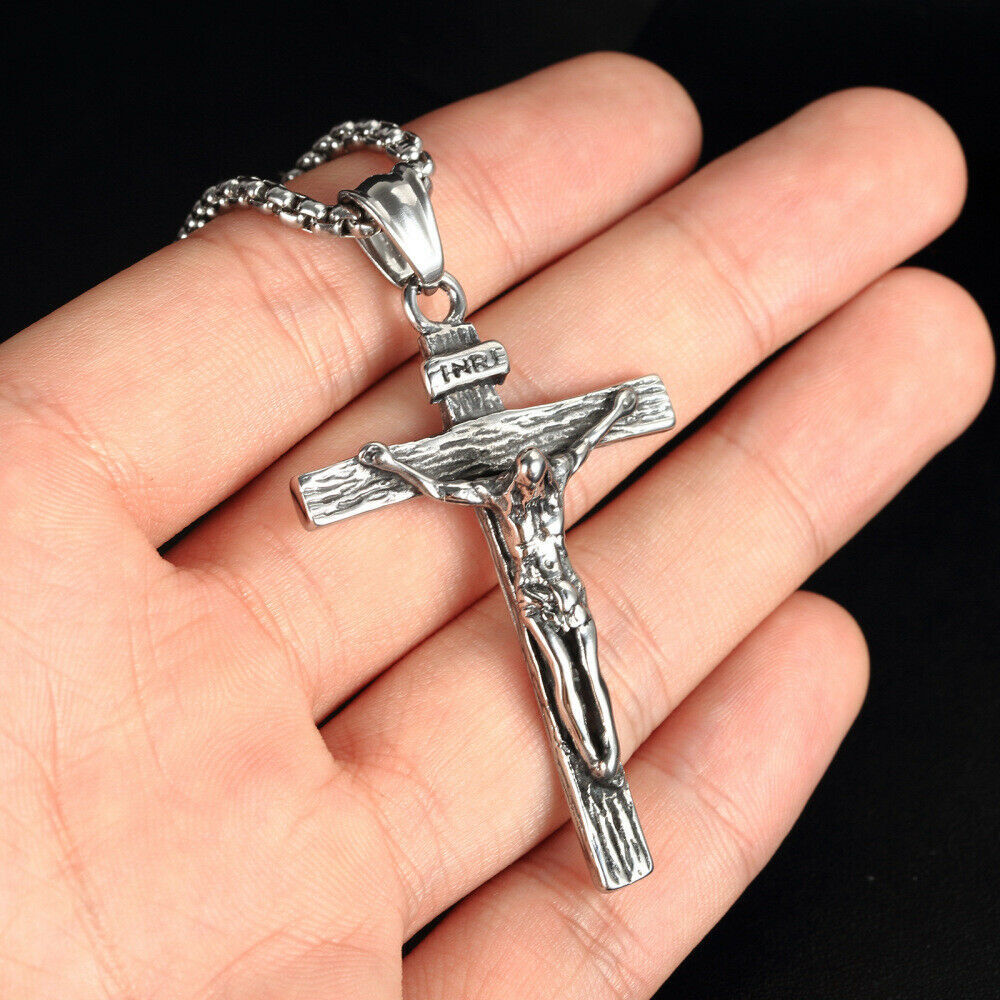 Men’s Stainless Steel Jesus Christ Crucifix Cross Pendant Chain Necklace