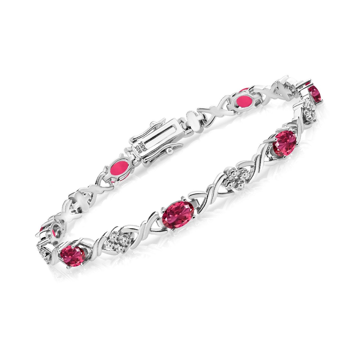 925 Sterling Silver Pink Tourmaline Tennis Bracelet For Women (3.80 Cttw,