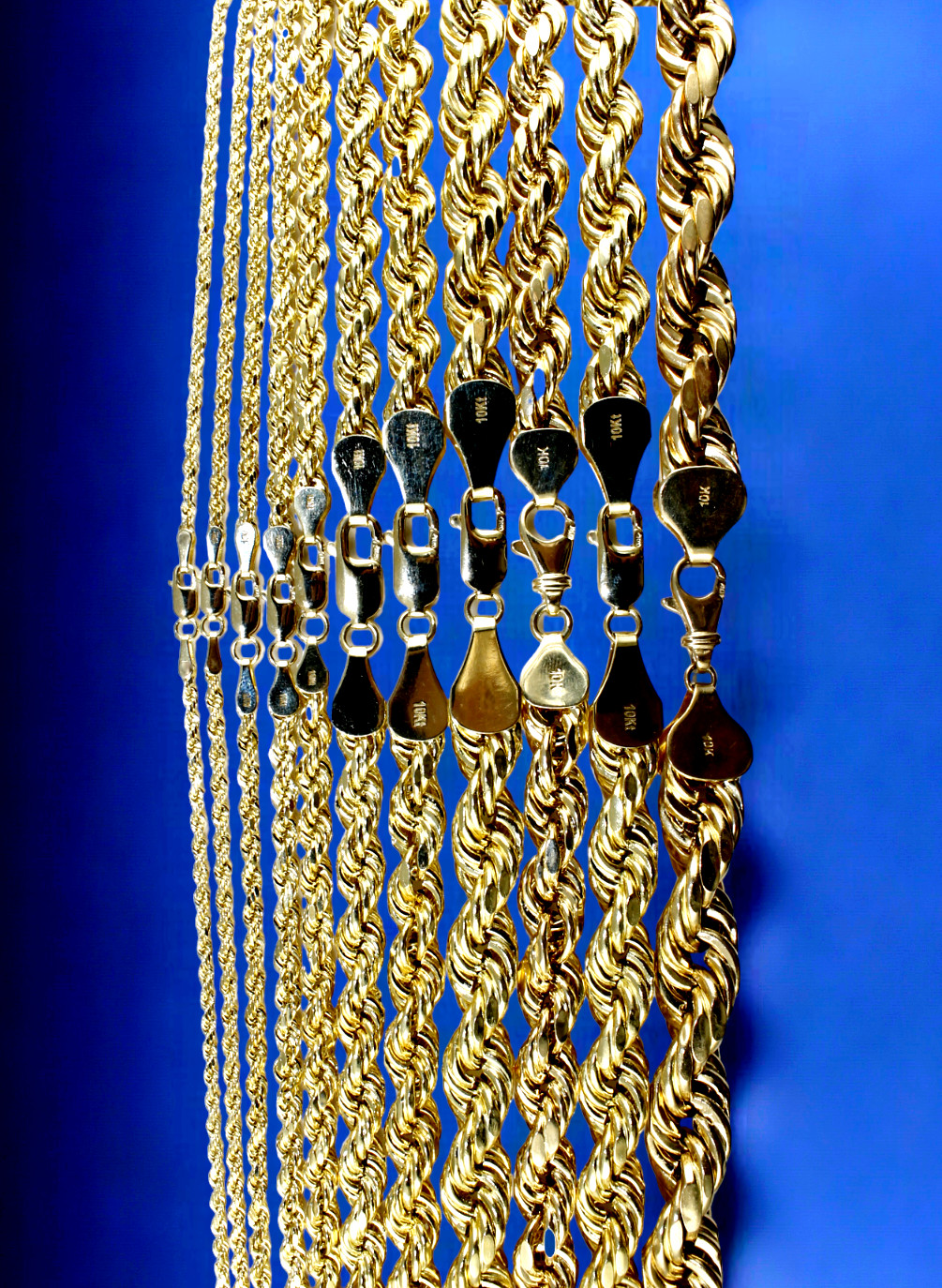 10K Yellow Gold Rope Necklace Bracelet Chain Diamond Cut 2mm-10mm 7″-30″